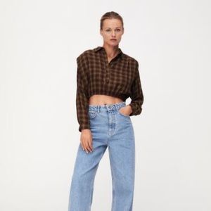 Zara plaid shoulder blouse crop
